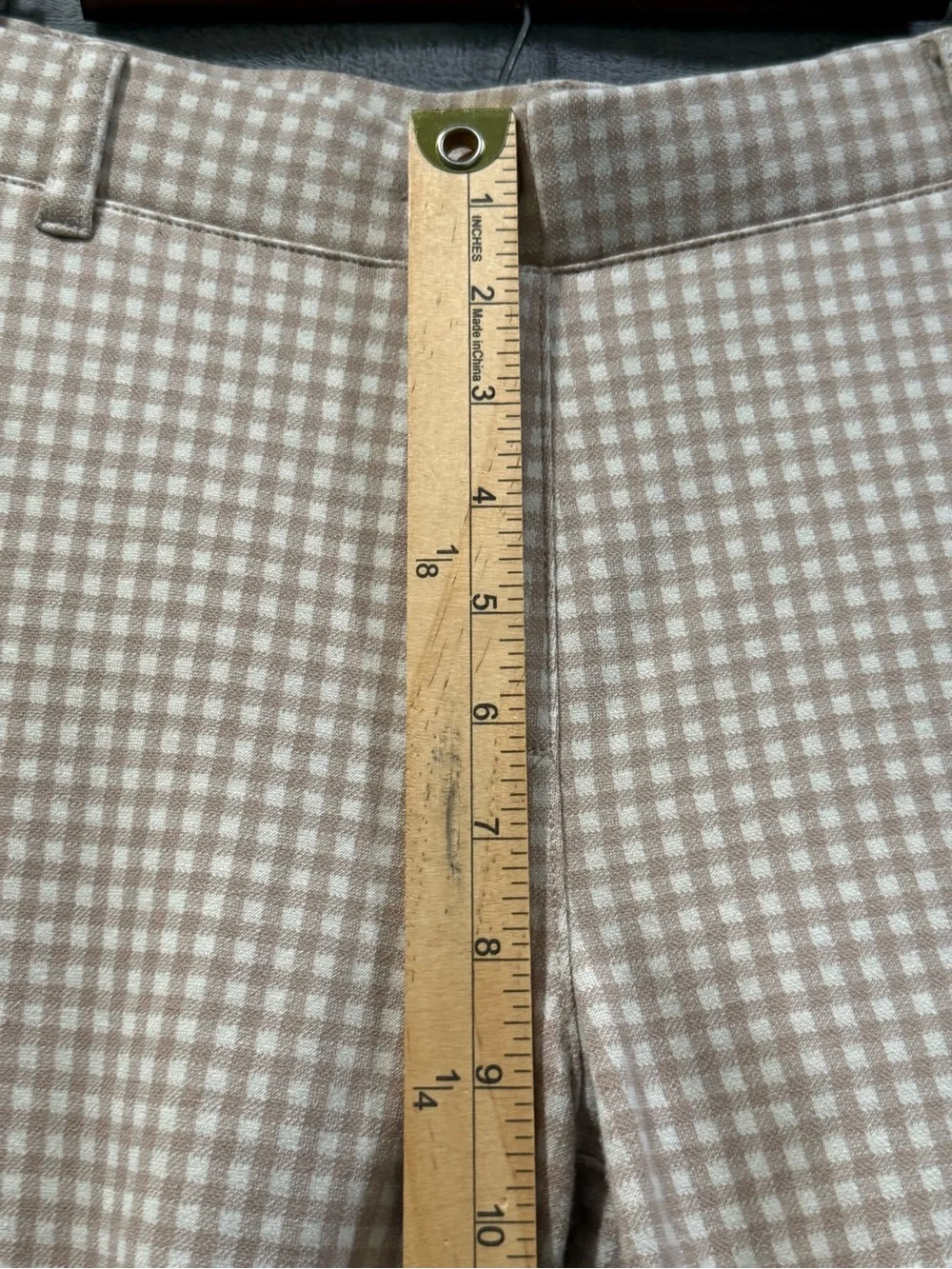 Betabrand‎ Wide Leg Dress Tan Gingham Check Yoga Pants Women’s Size L Retro